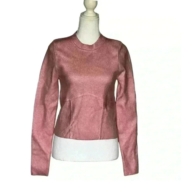 NBD Revolve NWT Talya Pink Metallic Coated Crew Neck Long Sleeve Sweater M - Picture 3 of 10